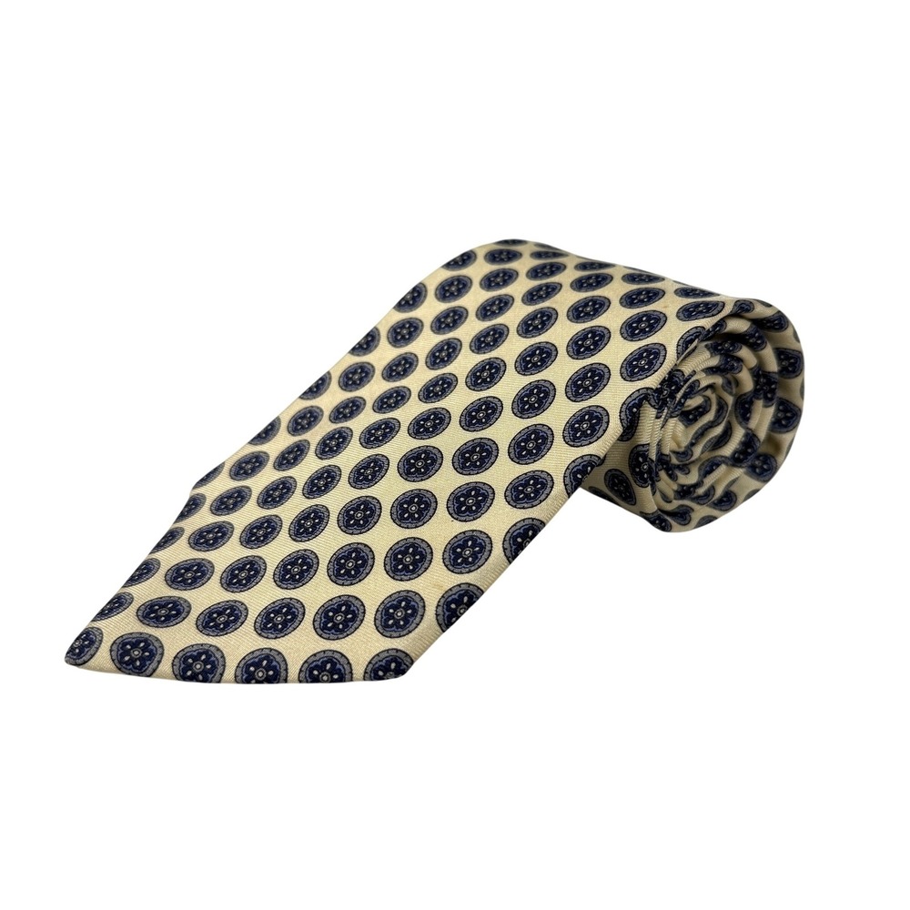 Vintage Bert Pulitzer Collectors Edition Silk Tie Yellow Navy Medallion USA Made